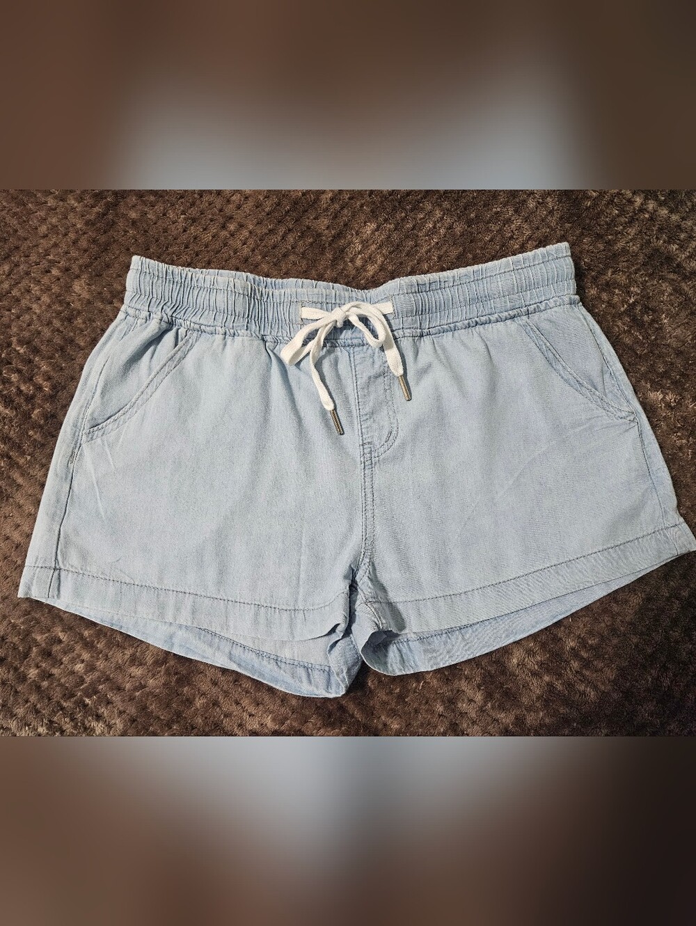 SHEIN Light Blue Chambray Drawstring Shorts